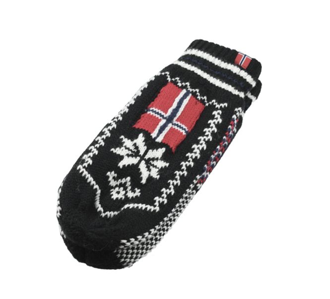 Hovedbilde Strikkevott med stjernemønster og norskt flagg