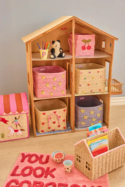 Hovedbilde Rice DK oppbevaringskurv i raffia – dots ...