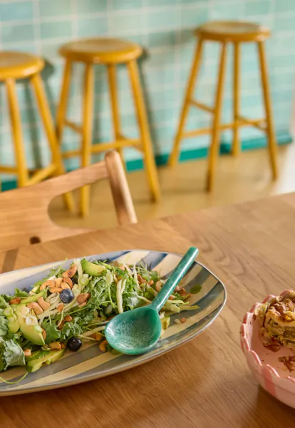 Hovedbilde Rice serveringsfat i steintøy – blå striper ...