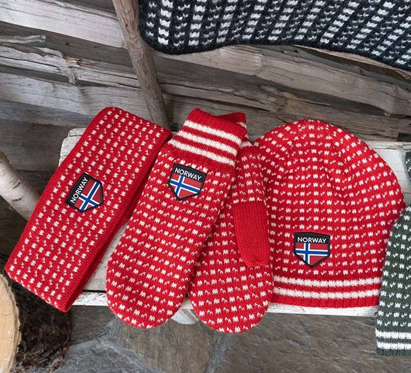 Strikkevotter Islender, rød/hvit, L/XL