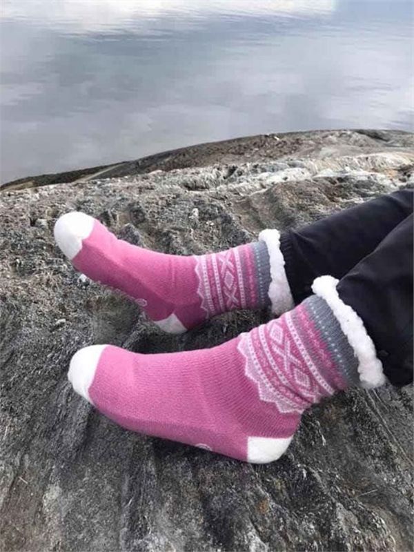 Kosesokk Mariusmønster lang Rosa og hvit