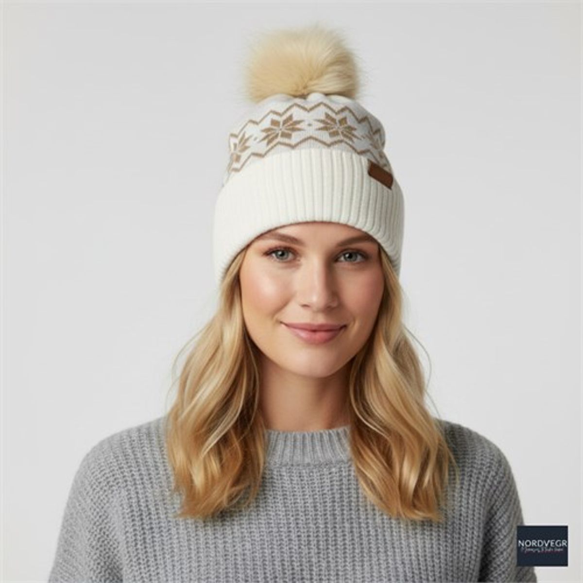 Nordvegr Lue Stjernemønster, beige m/dusk 